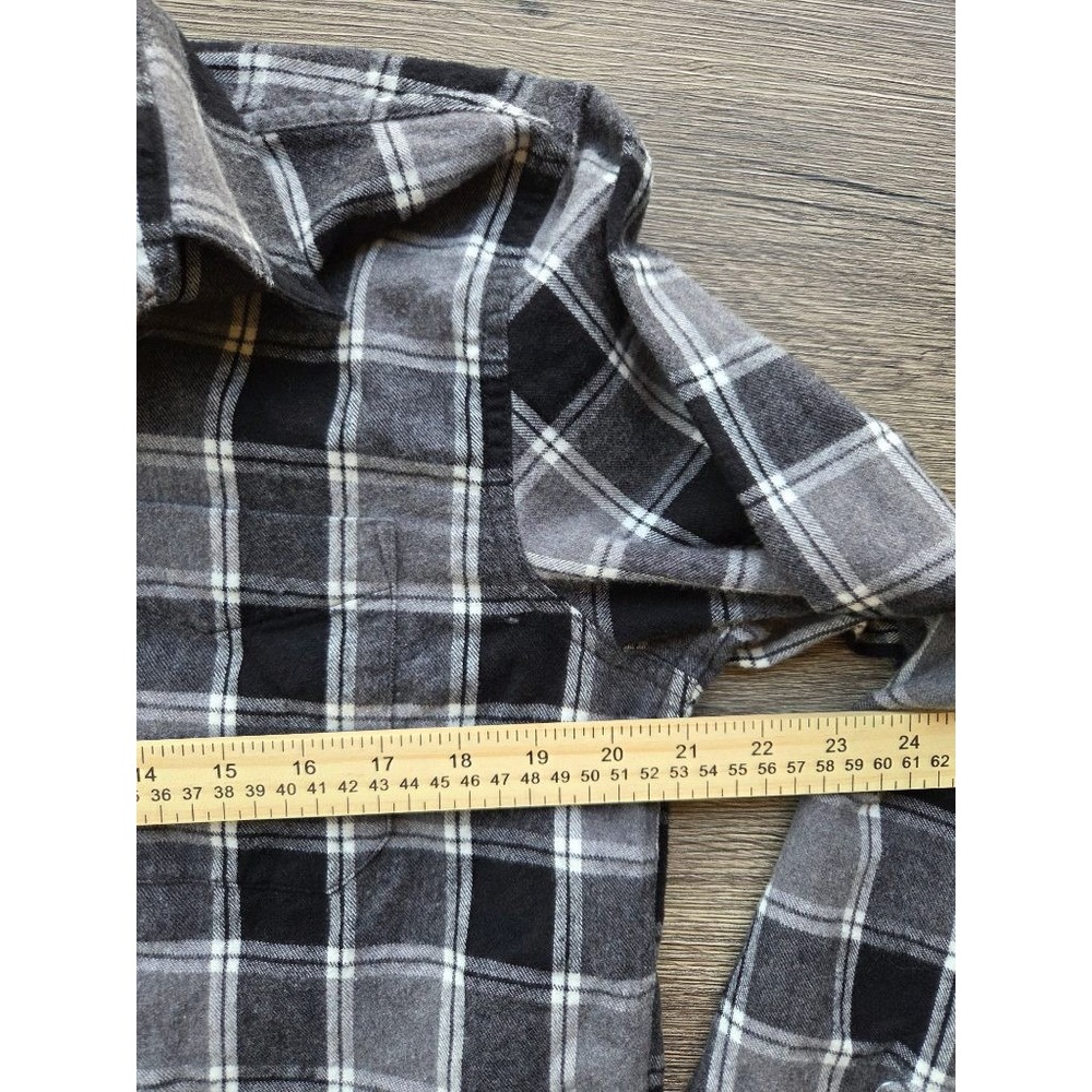 LL Bean Flannel Shirt Mens M Black Gray Plaid Slightly Fitted Cotton 287996 - Picture 4 of 6
